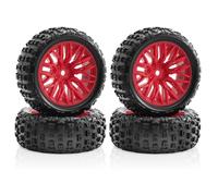 QAWRYV RC Pneus Voiture pour Arrma 2S pour Typhon pour Grom 1/18 4 Pièces 67 Mm Pneu Caoutchouc Hexagonal 12 pour Voiture Tout-Terrain RC Mises Niveau Remplacement(Red)
