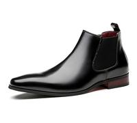 QAXZESA Bottes Chelsea en cuir pour hommes, bottines à enfiler, bottines classiques de travail de mariage pour homme,Black-43