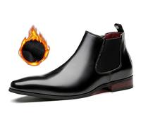 QAXZESA Bottes Chelsea en cuir pour hommes, bottines à enfiler, bottines classiques de travail de mariage pour homme,Black Thick-43