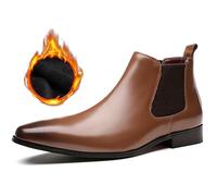 QAXZESA Bottes Chelsea en cuir pour hommes, bottines à enfiler, bottines classiques de travail de mariage pour homme,Brown Thick-41