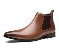 QAXZESA Bottes Chelsea en cuir pour hommes, bottines à enfiler, bottines classiques de travail de mariage pour homme,Brown-41