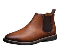 QAXZESA Bottines rétro en cuir pour hommes, bottes Chelsea formelles, chaussures de travail de bureau, bottes d'équitation de moto pour hommes,Yellow-45