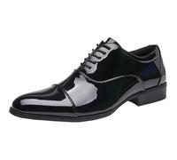 QAXZESA Chaussures habillées à Lacets en Cuir Verni pour Hommes, Chaussures de Travail d'affaires, de Bureau, Oxfords, Derbys de Bal de Mariage pour marié,Noir,44