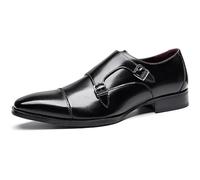 QAXZESA Homme Classique en Cuir véritable Poli, Chaussure de Moine Simple avec Boucle, à Enfiler sur des Mocassins intelligents pour Le Travail,Black-43