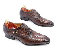 QAXZESA pour des Hommes Derby à Lacets en Cuir Richelieus Vintage Work Chaussures de Mariage Formelles de Bureau Chaussures habillées à Motif de Peau de Serpent,Brown-42