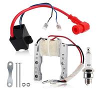 QAZAKY Performance Bobine magnétique à 2 fils + CDI Bobine d'allumage + Bougie de rechange pour moteurs à 2 temps 49 cc - 50 cc 60 cc 66 cc 80 cc