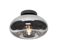 Qazqa Art Deco Art Deco Plafondlamp Zwart Met Smoke Glas - Ayesha Verre /Acier Noir,Gris Rond / Luminaire / Lumiere / Éclairage / Intérieur / Salon / Cuisine E27 Max. 1 X 25 Watt Noir