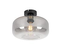 Qazqa Art déco Art déco plafondlamp zwart met smoke glas - Bizle Verre/Acier Rond Convient pour LED Max. 1 x 25 Watt