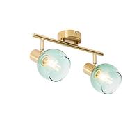 Qazqa Art Déco Art Déco spot goud met groen glas 2-lichts - Verre Acier/Verre Allongé Convient pour LED Max. 2 x 25 Watt