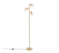 Qazqa Art Deco Lampadaire / Lampe De Sol / Lampe Sur Pied / Luminaire / Lumiere / Éclairage Art Déco Or / Dorée / D'or Avec Verre Rose 3 Lumières - Vidro Acier / Rose,Doré/Laiton Oblongue /... Doré