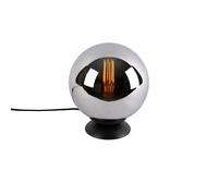 Qazqa Art Deco Lampe De Table / Lampe Á Poser / Luminaire / Lumiere / Éclairage Art Déco Noir Avec Verre Fumé - Pallon /Acier Chrome,Noir Globe / Intérieur / Salon E27 Max. 1 X 25 Watt Noir