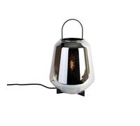 Qazqa Art Deco Lampe De Table / Lampe Á Poser / Luminaire / Lumiere / Éclairage Art Déco Noire Avec Verre Fumé 23 Cm - Kevin /Acier Gris,Noir Rond / Intérieur / Salon E27 Max. 1 X 40 Watt Noir