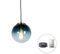 Qazqa Art Deco Lampe Suspendue Intelligente En Laiton Avec Verre Bleu Océan 20 Cm Avec Wifi St64 - Pallon /Acier Bleu,Doré Globe /Oblongue / Luminaire / Lumiere / Éclairage / Intérieur /... Bleu