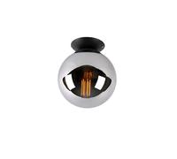 Qazqa Art Deco Plafonnier Art Dã©Co Noir Avec Verre Fumã© - Pallon /Acier Chrome,Noir Globe / Luminaire / Lumiere / ÃClairage / Intã©Rieur / Salon / Cuisine E27 Max. 1 X 25 Watt Noir