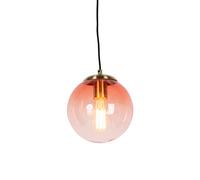 Qazqa Art Deco Suspension / Lustre / Luminaire / Lumiere / ÃClairage Art Dã©Co En Laiton Avec Verre Rose 20 Cm - Pallon /Acier Rose,Dorã©/Laiton Globe /Oblongue / Intã©Rieur / Salon / Cuisine E27 Max.