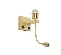 Qazqa brescia combi - LED Applique murale avec lampe de lecture - 1 lumière - L 200 mm - Doré/Laiton - Moderne, Art Deco - éclairage intérieur - Salon I Chambre I Cuisine I Salle à manger