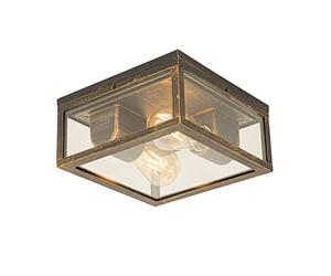 Qazqa charlois - Plafonnier - 2 lumière - L 24 cm - Doré/Laiton - Rustique - éclairage extérieur - Salle de bains