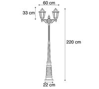 Qazqa Classique/Antique Lanterne D'extã©Rieur Noire 220 Cm 2 Lumiã¿Res Ip44 - New Orleans Acier Inoxydable /Verre Noir Oblongue / Jardin / Luminaire / Lumiere / ÃClairage E27 Max. 2 X 60... Noir