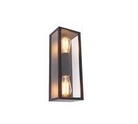 Qazqa Design Applique Murale Industrielle Noire 38 Cm 2 Lumières Ip44 - Charlois Aluminium /Verre Noir,Transparent Rectangulaire / Extérieur / Jardin / Luminaire / Lumiere / Éclairage E27 Max. 2 X 40