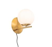 Qazqa Design Art Deco Wandlamp Goud Met Opaal Glas - Flore Acier /Verre Dorã©/Laiton Globe /Oblongue / Luminaire / Lumiere / ÃClairage / Intã©Rieur / Salon / Cuisine E14 Max. 1 X 25 Watt