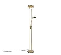 Qazqa diva - LED Dimmable Lampadaire avec lampe de lecture variateur inclus - 2 lumière - H 1800 mm - Doré/Laiton - Moderne - éclairage intérieur - Salon I Chambre I Cuisine I Salle à manger