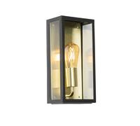 Qazqa Industriel Industriële Buiten Wandlamp Zwart Met Goud Ip44 - Rotterdam Acier /Verre Doré/Laiton,Noir Rectangulaire / Extérieur / Jardin / Luminaire / Lumiere / Éclairage E27 Max. 1 X... Noir