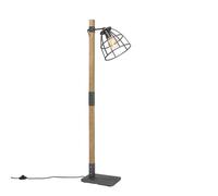 Qazqa Industriel Industriële Vloerlamp Zwart Met Hout - Arthur Bois /Acier Marron,Noir Oblongue / Luminaire / Lumiere / Éclairage / Intérieur / Salon E27 Max. 1 X 60 Watt Noir