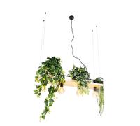 Qazqa Industriel Suspension / Lustre / Luminaire / Lumiere / ÃClairage Industrielle Noire Avec Bois 4 Lumiã¿Res - Etagã¿Re /Acier Noir,Marron Rectangulaire / Intã©Rieur / Salon / Cuisine... Noir