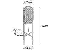 Qazqa Moderne Lampadaire / Lampe De Sol / Lampe Sur Pied / Luminaire / Lumiere / ÃClairage Moderne Noir - Bliss Mesh Acier Noir Oblongue /Rond / Intã©Rieur / Salon E27 Max. 1 X 60 Watt Noir