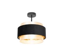 Qazqa Moderne Moderne Plafondlamp Zwart Met Goud - Elif Tissu /Acier Noir,Dorã©/Laiton Rond / Luminaire / Lumiere / ÃClairage / Intã©Rieur / Salon / Cuisine E27 Max. 1 X 15 Watt Noir