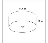 Qazqa Moderne /Rustique Plafonnier Country Noir 70 Cm - Drum Verre /Tissu /Acier Noir Rond / Luminaire / Lumiere / ÃClairage / Intã©Rieur / Salon / Cuisine E27 Max. 6 X 40 Watt Noir