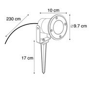 Qazqa Moderne Spot De Jardin Noir Avec Cordon Et Fiche 230 Cm Ip65 - Basic Aluminium /Verre Noir Rond / Extérieur / Luminaire / Lumiere / Éclairage Gu10 Max. 1 X 50 Watt Noir