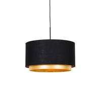 Qazqa Moderne Suspension / Lustre / Luminaire / Lumiere / ÃClairage Moderne Noire Avec Abat-Jour Duo Or / Dorã©E / D'or 47 Cm - Combi Tissu /Acier Noir,Dorã©/Laiton Oblongue / Intã©Rieur /... Noir