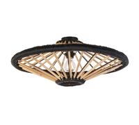 Qazqa Oriental Oosterse Plafondlamp Bamboe Met Zwart 60 Cm - Evalin Bamboo /Acier Noir,Naturel Rond / Luminaire / Lumiere / Éclairage / Intérieur / Salon / Cuisine E27 Max. 1 X 40 Watt Noir