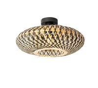 Qazqa Oriental Oosterse Plafondlamp Zwart Bamboe 40 Cm - Ostrava Bamboo /Acier Noir Rond / Luminaire / Lumiere / Éclairage / Intérieur / Salon / Cuisine E27 Max. 1 X 25 Watt Noir