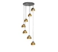 Qazqa pallon - Grande suspension - 7 lumière - Ø 65 cm - Noir et Or - Art Deco - éclairage intérieur - Salon I Chambre I Cuisine I Salle à manger