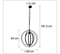Qazqa Rã©Tro Salle A Manger Suspension / Lustre / Luminaire / Lumiere / ÃClairage Vintage En Laiton - Bagues Acier Dorã©/Laiton Globe / Intã©Rieur E27 Max. 1 X 40 Watt Multicolore