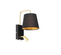 Qazqa renier - LED Applique murale avec lampe de lecture - 1 lumière - L 18 cm - Noir et Or - Moderne - éclairage intérieur - éclairage intérieur,Bureau,Chambre