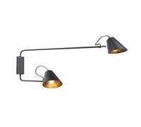 Qazqa Rétro Applique Murale Design Noir À 2 Lumières Orientable - Lune Acier Noir Oblongue / Luminaire / Lumiere / Éclairage / Intérieur / Salon / Cuisine E27 Max. 2 X 60 Watt Noir