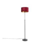 Qazqa Rustique Lampadaire / Lampe De Sol / Lampe Sur Pied / Luminaire / Lumiere / ÃClairage Noir Avec Abat-Jour En Velours Rouge Avec Or / Dorã©E / D'or 35 Cm - Parte Tissu /Acier... Noir