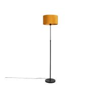 Qazqa Rustique Lampadaire / Lampe De Sol / Lampe Sur Pied / Luminaire / Lumiere / Éclairage Noir Avec Abat-Jour Velours Ocre Jaune Avec Or / Dorée / D'or 35 Cm - Parte Tissu /Acier... Noir