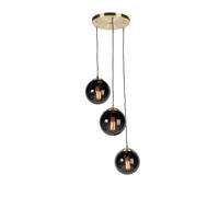 Qazqa Rustique Lampe Suspendue Au-Dessus De La Table De Chevet À Côté Du Lit, Chambre, Lampe Art Déco Tendance, Verre /Acier Noir,Doré/Laiton Globe /Oblongue / Luminaire / Lumiere / Éclairage / Intéri
