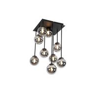 Qazqa Rustique Plafonnier Moderne Noir 9 Lumières Avec Verre Fumé - Athènes /Acier Noir Rond / Luminaire / Lumiere / Éclairage / Intérieur / Salon / Cuisine G9 Max. 9 X 28 Watt Noir