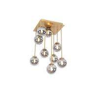 Qazqa Rustique Plafonnier Moderne Or / Dorée / D'or 9 Lumières Avec Verre Fumé - Athènes /Acier Doré/Laiton Rond / Luminaire / Lumiere / Éclairage / Intérieur / Salon / Cuisine G9 Max. 9 X 28 Watt Dor