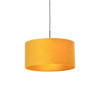 Qazqa Rustique Salle A Manger Suspension / Lustre / Luminaire / Lumiere / Éclairage Noire Avec Abat-Jour En Velours Jaune Avec Doré 50 Cm - Combi Tissu /Acier Jaune,Noir Cylindre /Oblongue... Noir