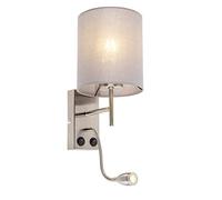 Qazqa stacca - LED Applique murale avec lampe de lecture - 1 lumière - L 160 mm - Acier - Moderne - éclairage intérieur - Salon I Chambre