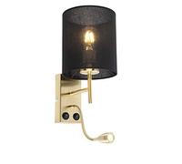 QAZQA stacca - LED Applique murale avec lampe de lecture - 1 lumière - L 160 mm - Noir et Or - Art Deco - éclairage intérieur - Salon I Chambre