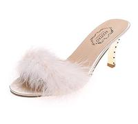 QAZW Plume Haut Talon Femmes Sandales Sexy Fourrure Pantoufle Bout Ouvert Sandales mi Talon Confortable élégant Grande Taille Couleur Unie,B-40(EU)