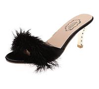 QAZW Plume Haut Talon Femmes Sandales Sexy Fourrure Pantoufle Bout Ouvert Sandales mi Talon Confortable élégant Grande Taille Couleur Unie,C-38(EU)