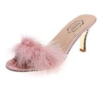 QAZW Plume Haut Talon Femmes Sandales Sexy Fourrure Pantoufle Bout Ouvert Sandales mi Talon Confortable élégant Grande Taille Couleur Unie,A-38(EU)